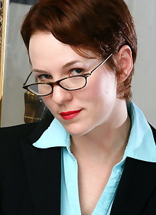  sex images 30 plus businesswoman Vada takes off, shaved , glasses  secretary